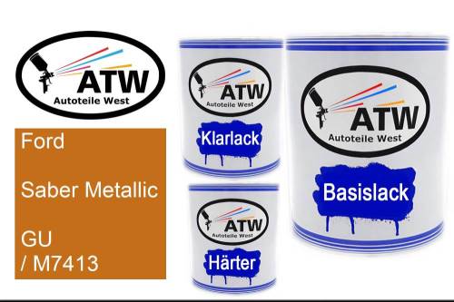 Ford, Saber Metallic, GU / M7413: 1L Lackdose + 1L Klarlack + 500ml Härter - Set, von ATW Autoteile West.